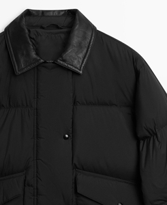 Chaqueta de Plumón Negra para Hombre, Modelo 2026, Cuello de Cuero Plegable, Resistente al Viento, Relleno de Plumón, Talla XL - Product Image 3