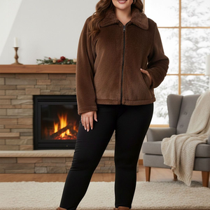 Women Sherpa fleece Faux <b>Fur</b> Wool Coat Breathable Warm Plush Casual hooded zipper collar Jacket snow wear comfy button closure - Product Image 6