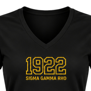 เสื้อยืดออกกำลังกายสำหรับผู้หญิง ลายตัวอักษรกรีก Sigma Gamma Rho แบบคอวี แขนสั้น สไตล์นักกีฬา เสื้อผ้าขายส่งสำหรับชมรมนักศึกษา - Product Image 3