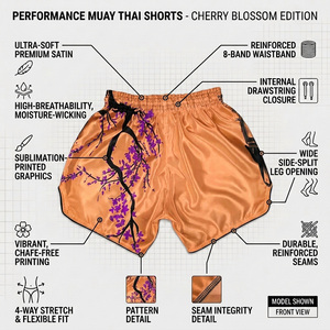 Pantalones Cortos de Artes Marciales Sublimados Personalizados con Estampado de Flor de Cerezo, Pantalones de Muay Thai Transpirables de Satén, Ropa de Entrenamiento de Kickboxing - Product Image 2