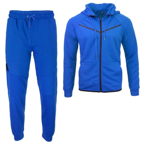 Men's Blue Full <b>Zip</b> <b>Hooded</b> Tracksuit Set Casual Sportswear With Side Pockets Breathable Polyester Jogging Workout Suit - Product Image 1