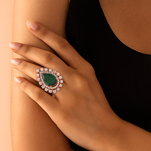 Étoile Statement Diamond <b>Ring</b> Luxury Pear Cut Emerald <b>Green</b> Gemstone Double Halo Diamond <b>Ring</b> in Rose Gold Elegant Bridal <b>Ring</b> - Product Image 2
