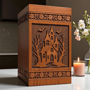 Handmade Wooden Halloween Cremation Urn: Spooky Memorial <b>Box</b> Funeral Memorial <b>Keepsake</b> by AYAANS - Product Image 2