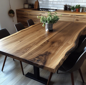 Muebles Modernos, Última Colección, Mesa de Comedor de Madera Maciza con Borde Natural, Resina Epoxi Transparente, Mesa de Comedor para Restaurante y Cafetería - Product Image 4