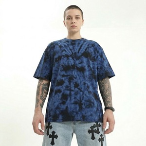 Camiseta de Manga Corta para Mujer, Cuello Redondo, Tejido de Punto, Estilo Urbano, Estampado Azul y Negro, Largo Regular, Casual de Verano - Product Image 1