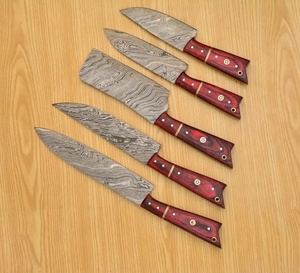 Ensemble de 5 couteaux de chef en acier Damas faits à la main, manche en bois avec étui en cuir, vente en gros, couteaux de survie Tracker - Product Image 2