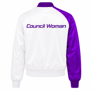 NCNW Sorority Women's <b>Purple</b> White Contrast Satin <b>Varsity</b> <b>Jacket</b> Snap Button Front Rib Knit Collar Cuffs College Wear - Product Image 4
