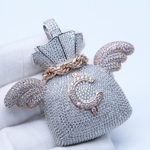 Colgante de Ala con Diseño de Bolsa de Dinero, Chapado en Plata y Oro Rosa, Joyería Hip Hop de Alta Calidad para Hombres y Mujeres - Product Image 3