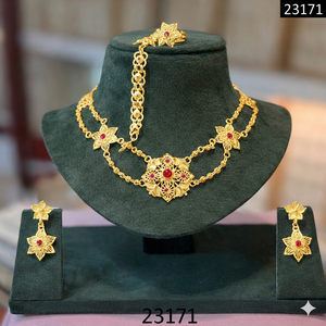 Ensemble de collier, boucles d'oreilles et bague en zircon floral tendance pour femmes, bijoux de fiançailles et de mariage plaqués or - Product Image 2