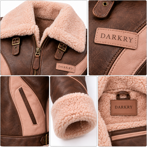 <b>Womens</b> Brown Blush Pink Genuine Sheepskin Leather Shearling <b>Jacket</b> Plush <b>Fleece</b> Lapel Buckled Strap Winter <b>Warm</b> Coat - Product Image 6
