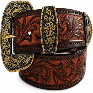 OEM Full Grain Cow Leather <b>Belt</b> <b>Western</b> Style Fashion Cowboy <b>Belt</b> <b>Western</b> Stylish Real Genuine Hand Tooled Leather <b>Belts</b> - Product Image 2