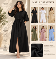 Tenues d'été modernes et chics pour femmes - Robe longue noire à manches bouffantes respirante en 100 % coton avec ceinture, fournisseur en gros