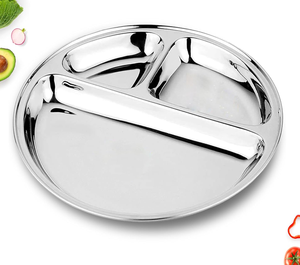 Thali en acier inoxydable poli miroir abordable |   Assiette à dîner multi-compartiments, facile à nettoyer |   Fabricant en gros en Inde - Product Image 2