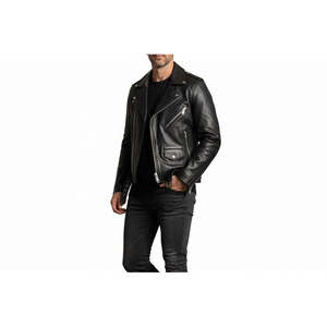 Chaqueta de Cuero Leathertex Premium para Hombre, Hecha a Mano, de Cuero Vacuno Negro, Estilo Motero, con Cinturón, Cuello Camisero, Sin Estampado, para Otoño - Product Image 2
