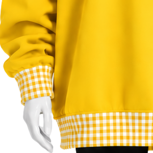 Mens Golden Yellow Loose Fit Crewneck Sweatshirt With <b>Checkered</b> Collar And Cuffs Long Sleeve Graphic Pullover Casual Fashion <b>Top</b> - Product Image 6