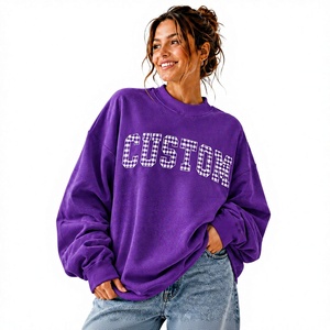 Custom Women's Crew Neck Soft Lined Sweatshirt Solid Color Long Sleeve Breathable Knitted Cotton Front Logo Print Autumn Wear - Product Image 1