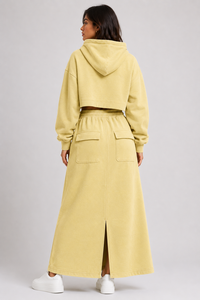 Oversized Cropped <b>Hoodie</b> and Long Length Maxi Custom Two-Piece Set Wholesale Premium Cotton <b>Fleece</b> Women's Casual Tracksuit OEM - Product Image 4