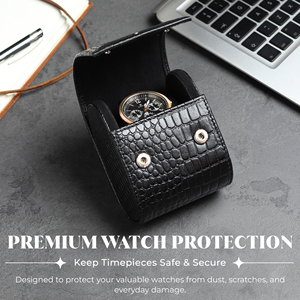 Fashionable Customizable Single Leather <b>Watch</b> <b>Case</b> with Black Outside Grey 1slot Protective <b>Watch</b> Roll for Jewelry Display - Product Image 1