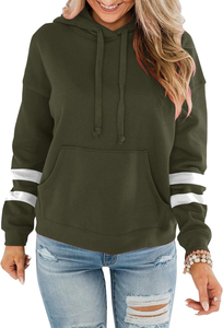 Sweat-shirt à capuche vert olive pour femme, couleur unie, manches longues, poche kangourou, décontracté, en coton, respirant, écologique, pour l'hiver - Product Image 3