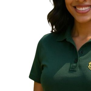 Green <b>Women's</b> Polo Shirt with Embroidered Crest Short Sleeve Cotton Collared Golf Casual Uniform Classic Button Polo <b>Top</b> Wear - Product Image 2