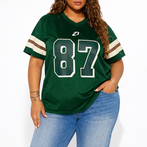 Maillot de football américain vert oversize en maille respirante, style streetwear, avec numéro graphique, haut de gamme, fabrication sous marque privée - Product Image 2