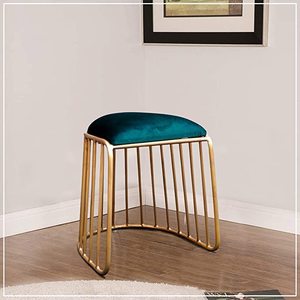 Luxury Modern Velvet <b>Vanity</b> <b>Stool</b> with Gold Wire Base-Fabric Ottoman for Bedroom Living Room Kitchen & Warehouse - Product Image 3