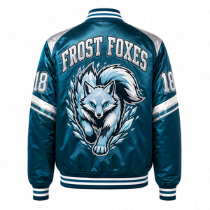Custom Satin Varsity <b>Jacket</b> Mens <b>Vintage</b> <b>Bomber</b> <b>Jacket</b> Windproof Applique Embroidery Satin <b>Jacket</b> - Product Image 3