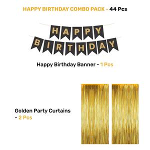 Kit de décoration d'anniversaire noir 44 pièces |   Guirlande de ballons de luxe, bannière et rideau à franges, ensemble de fête en gros - Product Image 2