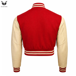 2026 Comfortable New Trendy Women's Varsity Jacket Red White Contrast Full Sleeve Stand Collar Short Length Autumn Wear - Product Image 2