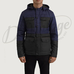 Chaqueta Acolchada Azul Marino para Hombre, con Contraste, Múltiples Bolsillos, Capucha, Estilo Táctico, Abrigo Acolchado para Invierno - Product Image 3