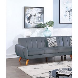 Set di Mobili Contemporanei per Soggiorno in 2 Pezzi, Divano Componibile in Velluto Grigio Scuro con Chaise Longue a Destra e Cuscini Morbidi - Product Image 4