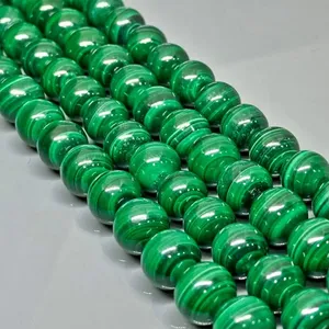 Perles de malachite verte naturelle de 8 mm, lisses et rondes, qualité AAA, brin de 15 pouces - Product Image 5
