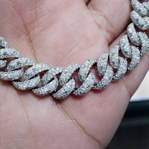 White Micro Pave <b>silver</b> Cuban Link <b>Bracelet</b> Zircon Chain <b>Bangle</b> Gold Plated Unisex Party Gift Jewelry - Product Image 2