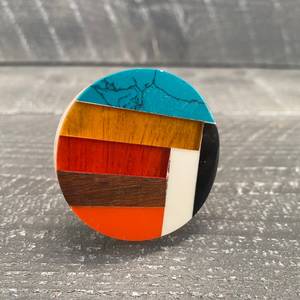 Poignée de meuble en résine et bois, style bohème, motif mosaïque, color block, faite à la main, pour tiroir, ronde, avec design géométrique - Product Image 3