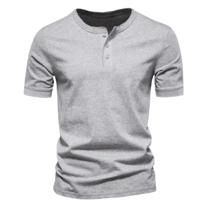 เสื้อยืดแขนสั้นผู้ชายสีเทา ทรงปกติ สไตล์ลำลอง คอกลม สีพื้น ย้อมสีเรียบ - Product Image 3