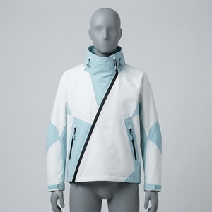 Chaqueta Cortavientos para Hombre, Color Blanco y Azul Claro, con Bloques de Color, Cierre Diagonal Completo, Chaqueta Deportiva para Exteriores - Product Image 1