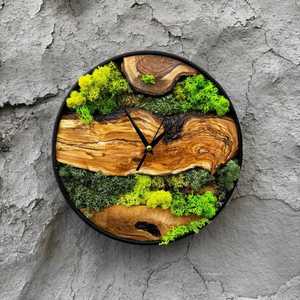 Luxury Biophilic Wall Clock Live Edge Olive Wood Custom Wall Clocks of Wood and Moss Clock Decoration - Product Image 6