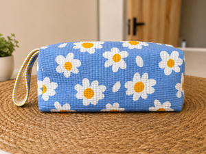 Sac de rangement matelassé floral pour brosses à cheveux avec fermeture éclair, grande capacité, en coton, portable, pour outils capillaires et maquillage - Product Image 1