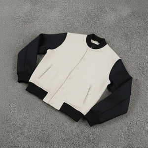 Top Trending <b>Men's</b> <b>Cream</b> Varsity <b>Jacket</b> Navy Sleeves Embroidered Logo Front Button Closure Regular Fit Autumn Wear Casual Style - Product Image 2