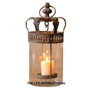 Farol de Vela de Metal, Hierro y Vidrio, Estilo Antiguo Marrón, Decoración para el Hogar, Iluminación Moderna - Product Image 4