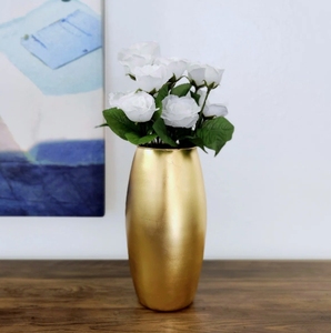 Jarrón Ovalado de Metal Dorado Moderno Hecho a Mano, Florero Decorativo Minimalista, Centro de Mesa de Lujo para Sala de Estar, Adorno de Mesa - Product Image 1