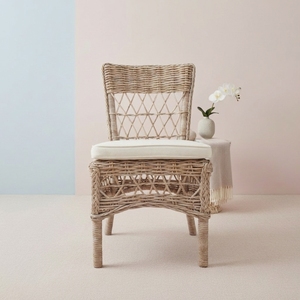 Handmade Durable Eco-Friendly Natural Rattan <b>Dining</b> <b>Chair</b> <b>Rustic</b> Design Armless Seat Soft Polyester Cushion - Product Image 4