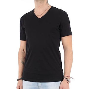 Nouveauté T-shirt court pour homme en coton biologique 100% respirant, coupe ajustée, col en V profond, personnalisable, écologique - Product Image 4