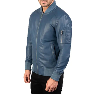 Veste ajustée en cuir véritable pour homme, noir et bleu, haute qualité, mode britannique, respirante, coupe-vent, hiver - Product Image 2