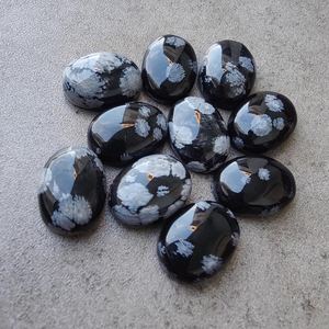 Snowflake <b>Obsidian</b> Cabochon Oval Flat Back Gemstone Loose Stone For <b>Jewelry</b> Making Craft Supplies Collectible - Product Image 3