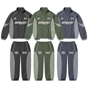 Custom Men's Oversized Nylon Tracksuit <b>Reflective</b> Windbreaker <b>Jacket</b> Zip Up Jogging Set OEM Wholesale Manufacturer Green Two Pie - Product Image 5