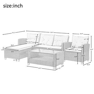 Set di Mobili da Giardino in Rattan Beige e Marrone, 4 Pezzi, Divano Componibile con Cuscini per Conversazione all'Aperto - Product Image 5