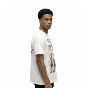 Camiseta Blanca de Manga Corta para Hombre con Estampado de Personajes, Cuello Redondo Informal, Corte Regular, Jersey de Algodón Estampado - Product Image 1