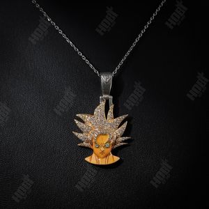 Colgante de Plata de Ley 925 con Diamante Moissanita, Estilo Super Saiyan Goku, Hip Hop, para Hombre, con Rostro y Detalles Escarchados - Product Image 4