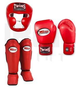 Customizable TWINS Boxing Set <b>Head</b> Guard Shin Guards Laced Genuine Cowhide Leather Hand Grips Thick 4-Layer Padding Breathable - Product Image 4